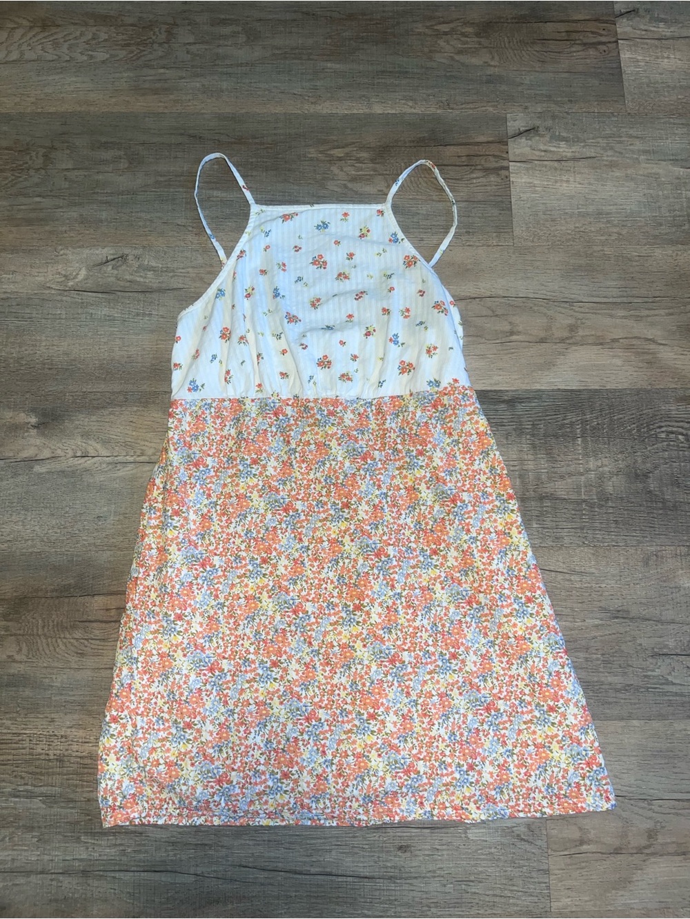 American Eagle Outfitters White and Orange Floral 100% Cotton Halter Dress